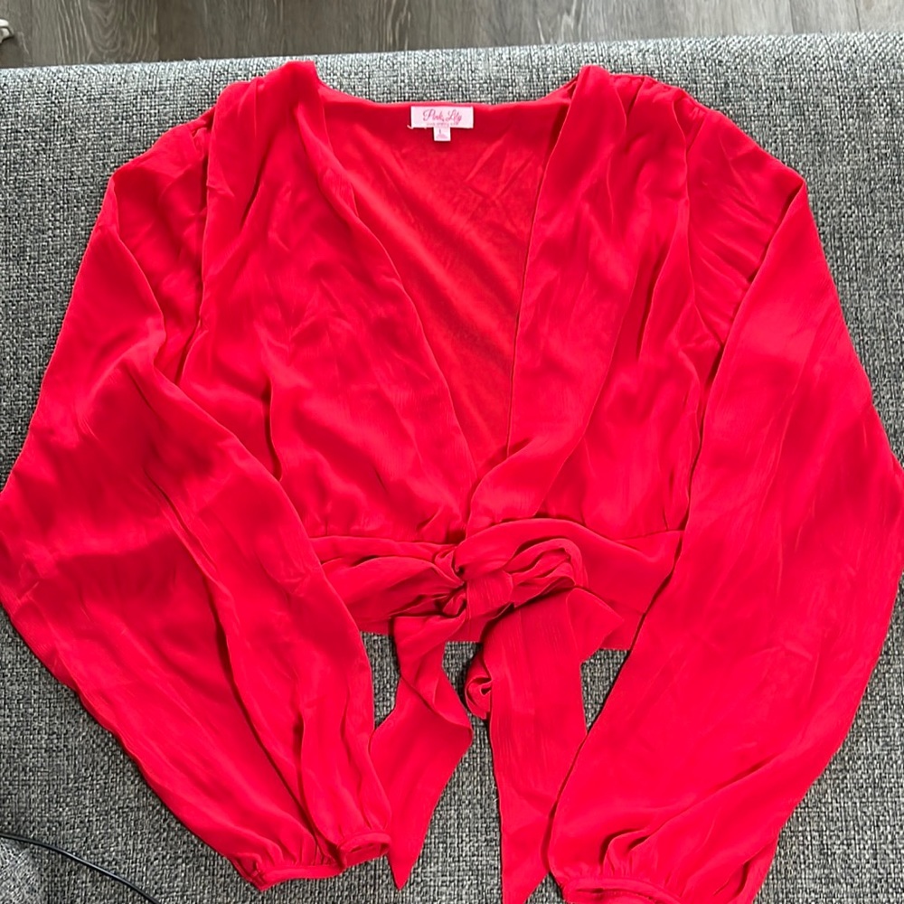 Pink Lily Red Cropped Wrap Blouse | FINAL SALE | Size L